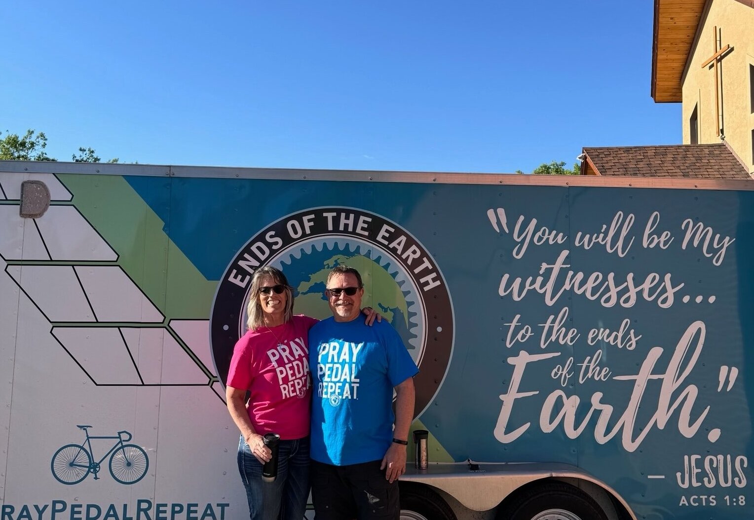 Pastor Cherie and Michael Cobb hosting the Ends of the Earth cyclists. May 2024